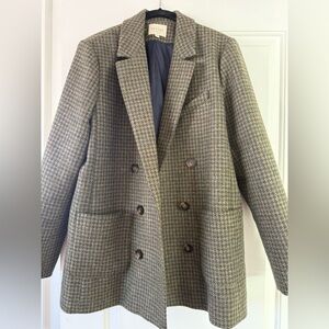 Sézane Michele Moss Green Houndstooth Blazer | Jacket